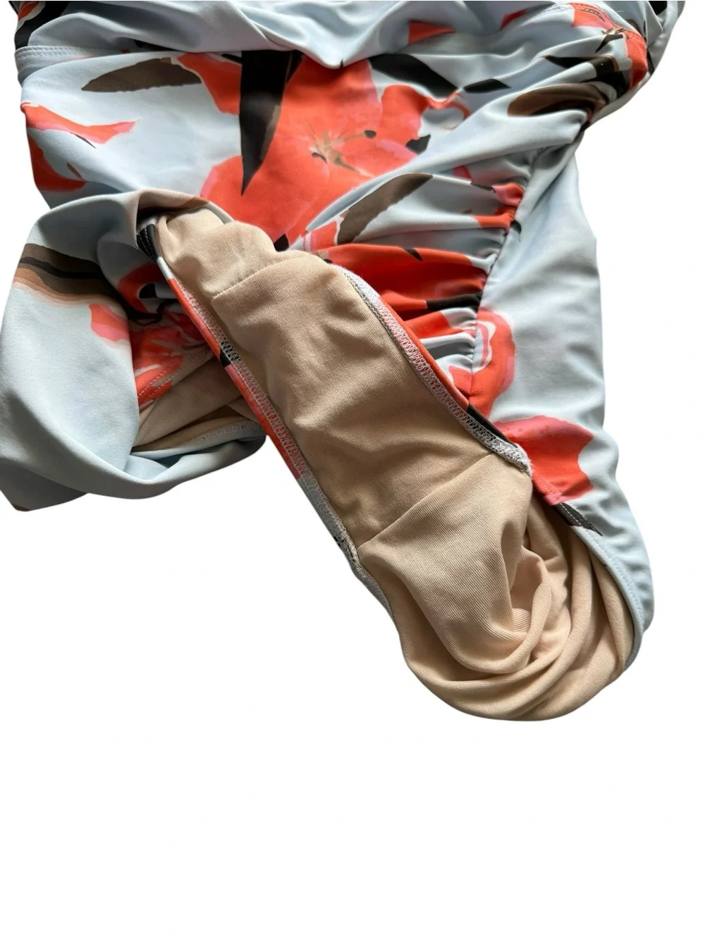 Albion Floral Off-Shoulder One-Piece Swimsuit in Light Blue and Orange